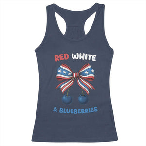 Red White and Blueberries Racerback Tank Top Retro Coquette Bow Vintage American Flag TS02 Navy Print Your Wear
