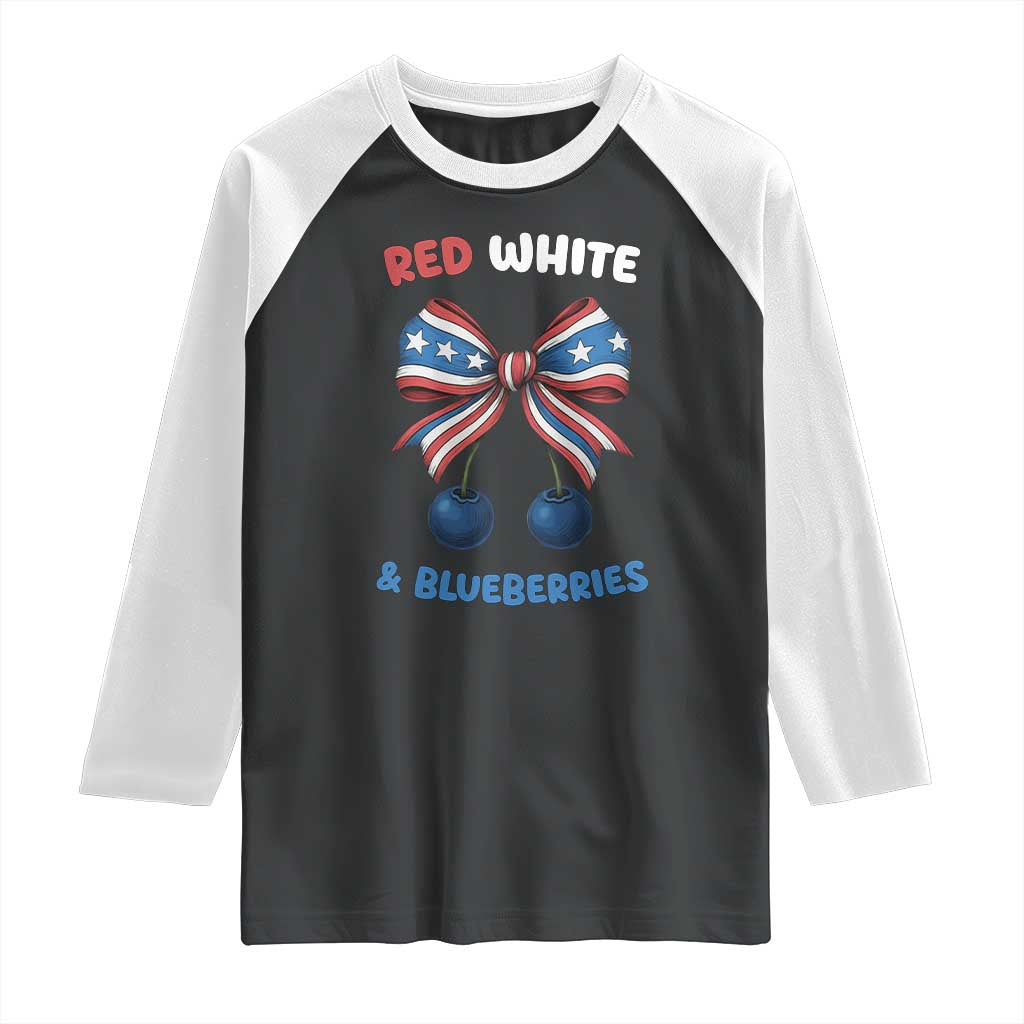 Red White and Blueberries Raglan Shirt Retro Coquette Bow Vintage American Flag TS02 Black White Print Your Wear