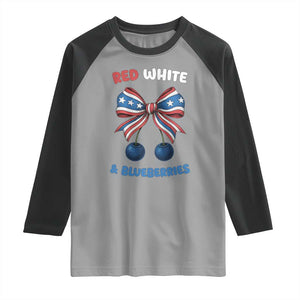 Red White and Blueberries Raglan Shirt Retro Coquette Bow Vintage American Flag TS02 Sport Gray Black Print Your Wear