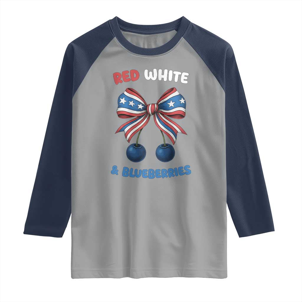 Red White and Blueberries Raglan Shirt Retro Coquette Bow Vintage American Flag TS02 Sport Gray Navy Print Your Wear