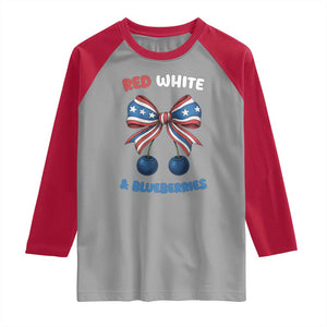 Red White and Blueberries Raglan Shirt Retro Coquette Bow Vintage American Flag TS02 Sport Gray Red Print Your Wear