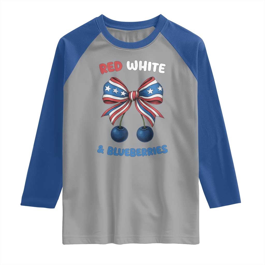 Red White and Blueberries Raglan Shirt Retro Coquette Bow Vintage American Flag TS02 Sport Gray Royal Print Your Wear