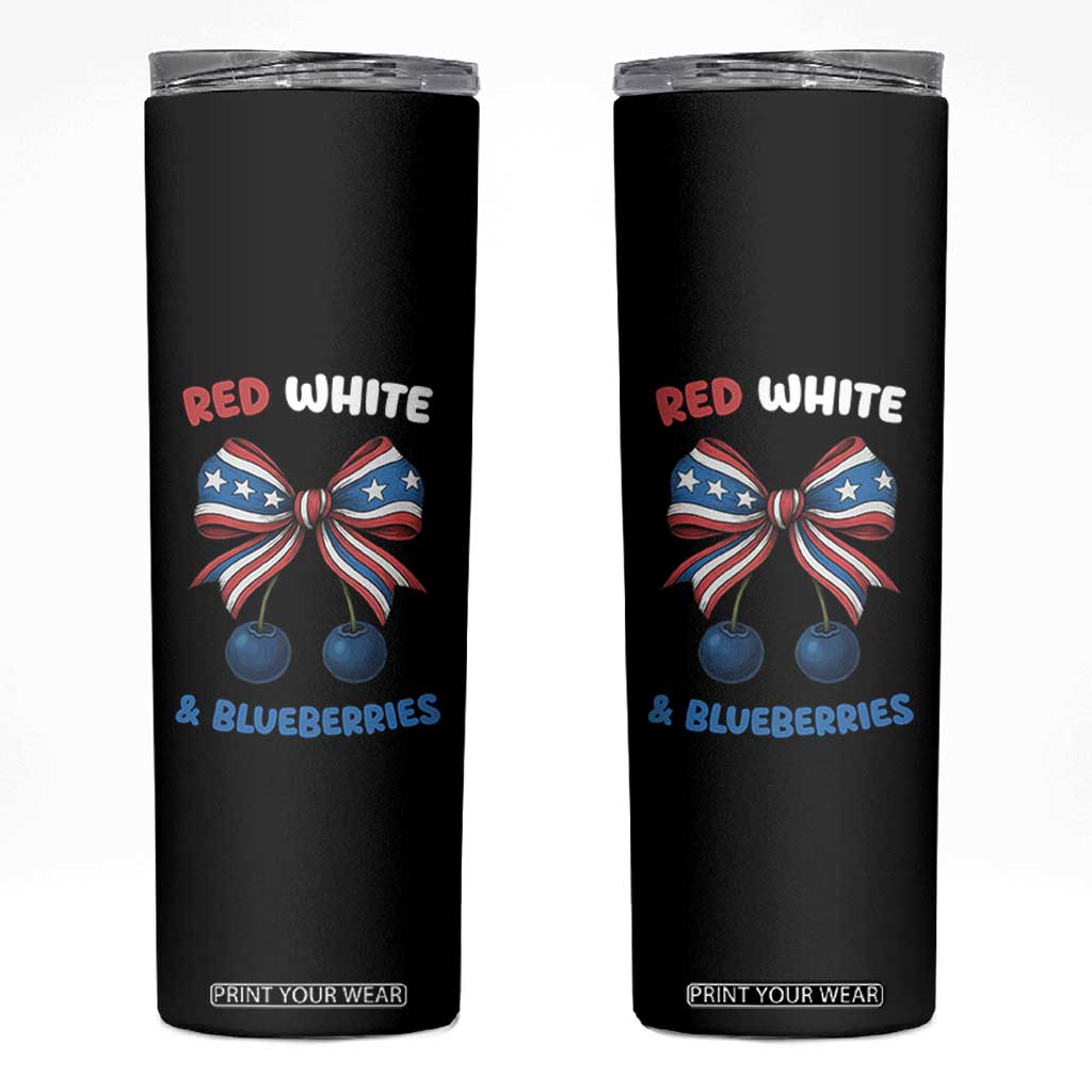 Red White and Blueberries Skinny Tumbler Retro Coquette Bow Vintage American Flag TS02 Black Print Your Wear