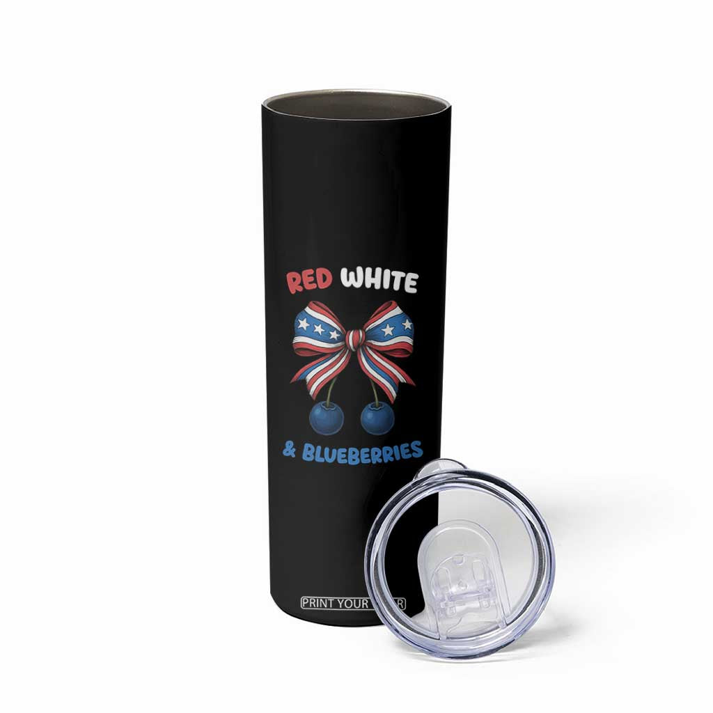 Red White and Blueberries Skinny Tumbler Retro Coquette Bow Vintage American Flag TS02 Print Your Wear
