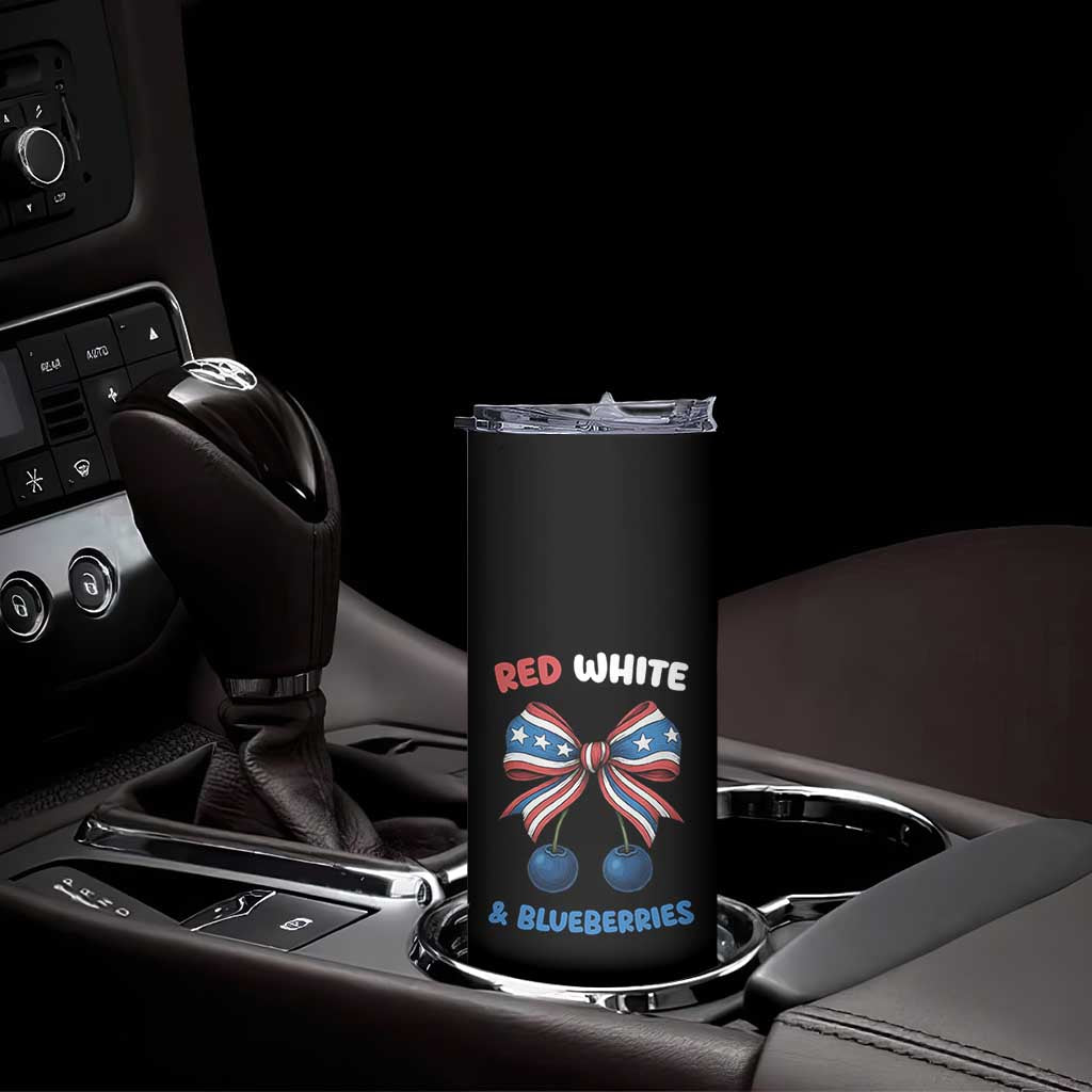 Red White and Blueberries Skinny Tumbler Retro Coquette Bow Vintage American Flag TS02 Print Your Wear