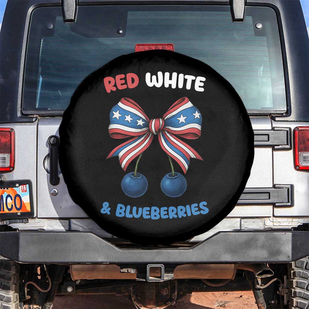 Red White and Blueberries Spare Tire Cover Retro Coquette Bow Vintage American Flag TS02 No hole Black Print Your Wear