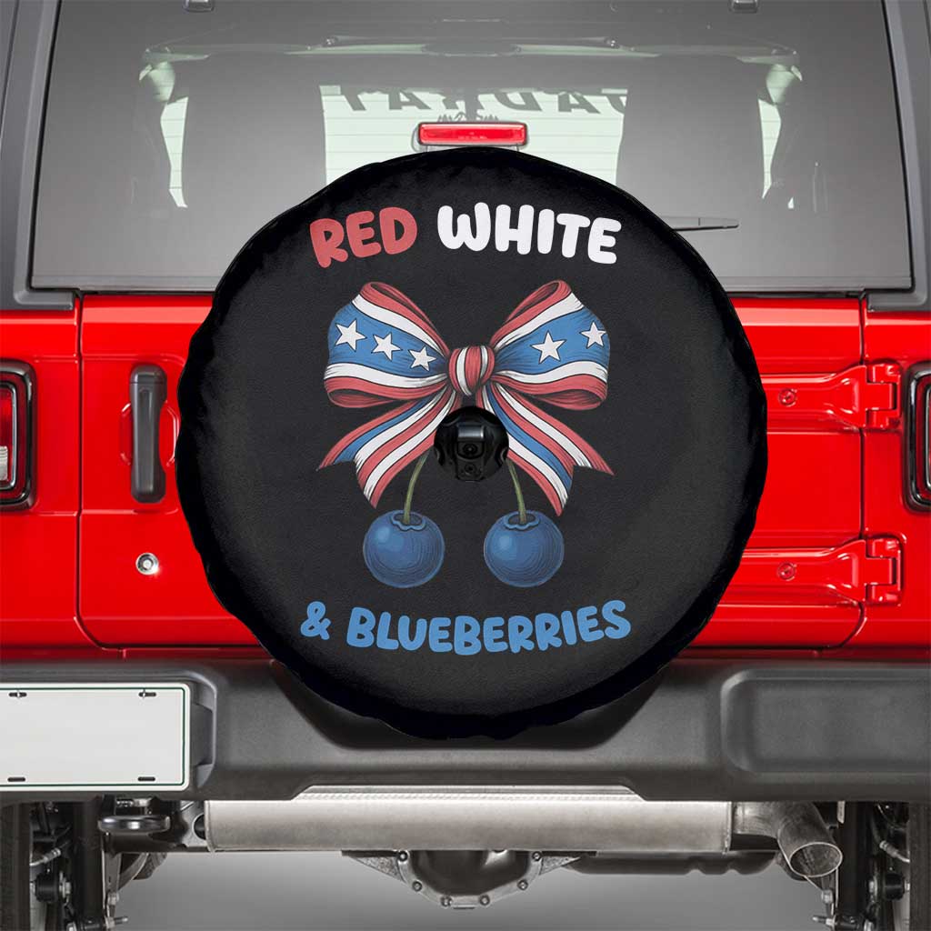 Red White and Blueberries Spare Tire Cover Retro Coquette Bow Vintage American Flag TS02 Black Print Your Wear
