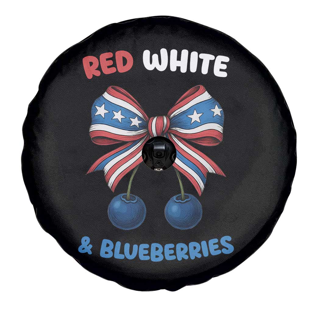 Red White and Blueberries Spare Tire Cover Retro Coquette Bow Vintage American Flag TS02 Print Your Wear
