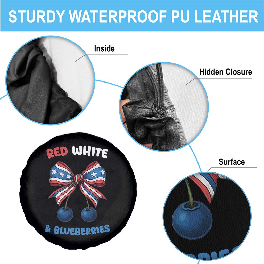 Red White and Blueberries Spare Tire Cover Retro Coquette Bow Vintage American Flag TS02 Print Your Wear