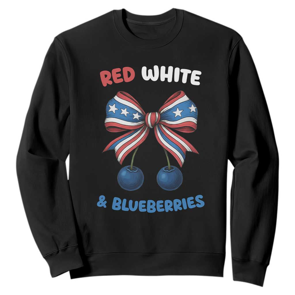 Red White and Blueberries Sweatshirt Retro Coquette Bow Vintage American Flag TS02 Black Print Your Wear