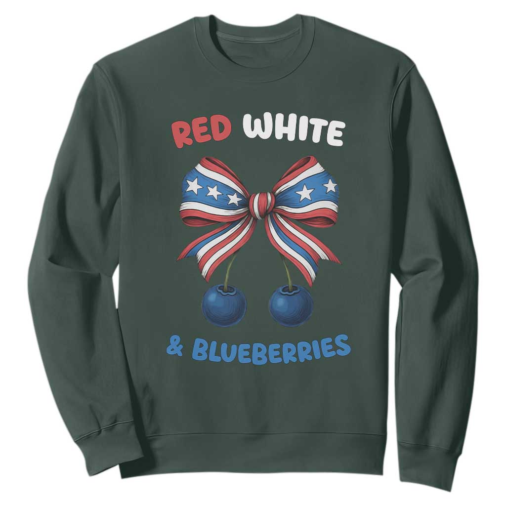 Red White and Blueberries Sweatshirt Retro Coquette Bow Vintage American Flag TS02 Dark Forest Green Print Your Wear