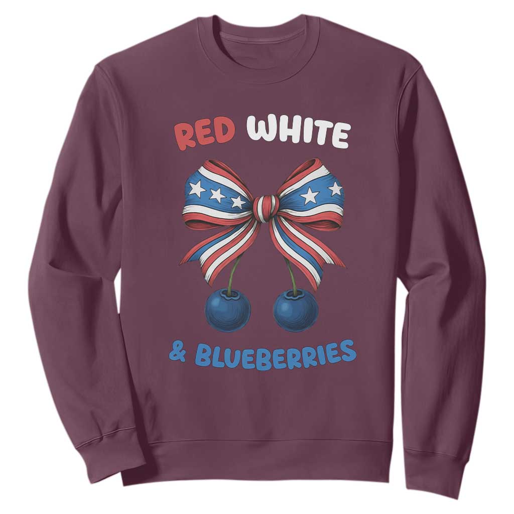 Red White and Blueberries Sweatshirt Retro Coquette Bow Vintage American Flag TS02 Maroon Print Your Wear