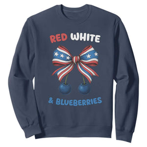 Red White and Blueberries Sweatshirt Retro Coquette Bow Vintage American Flag TS02 Navy Print Your Wear