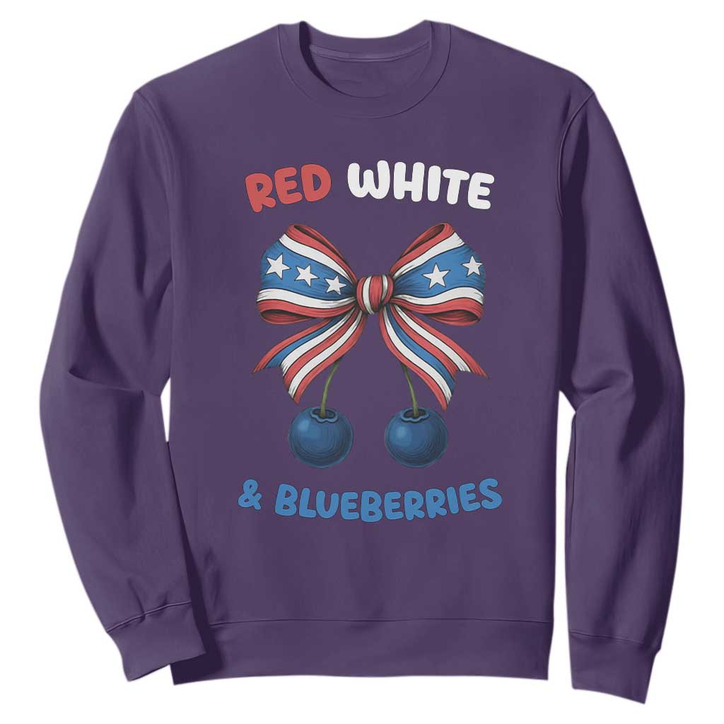 Red White and Blueberries Sweatshirt Retro Coquette Bow Vintage American Flag TS02 Purple Print Your Wear