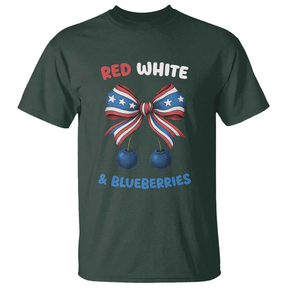 Red White and Blueberries T Shirt Retro Coquette Bow Vintage American Flag TS02 Dark Forest Green Print Your Wear