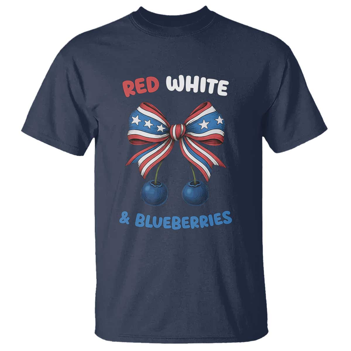Red White and Blueberries T Shirt Retro Coquette Bow Vintage American Flag TS02 Navy Print Your Wear