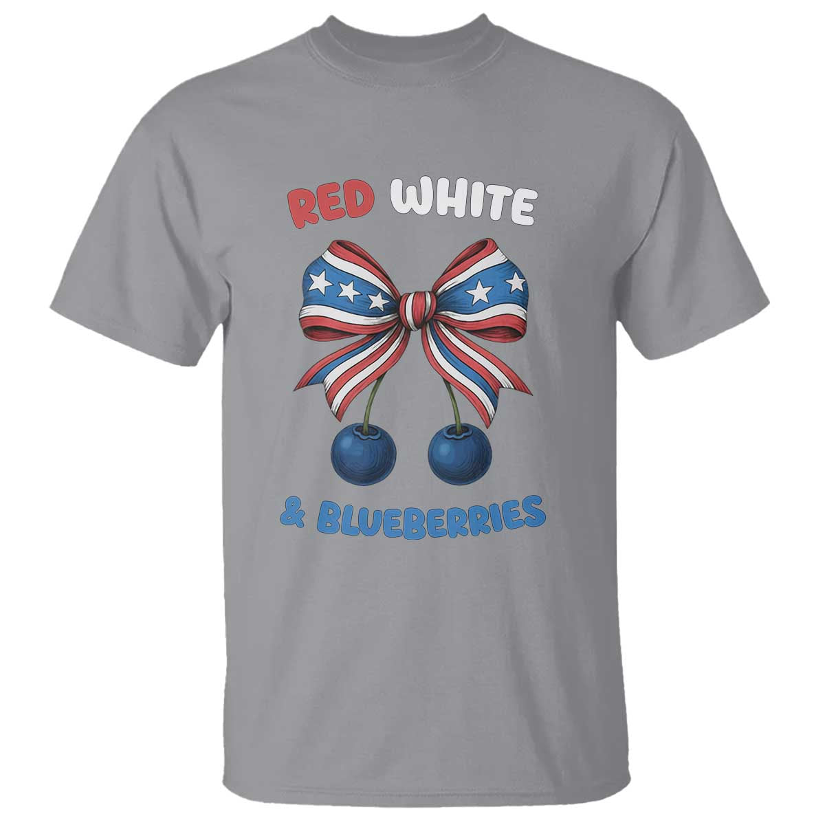 Red White and Blueberries T Shirt Retro Coquette Bow Vintage American Flag TS02 Sport Gray Print Your Wear
