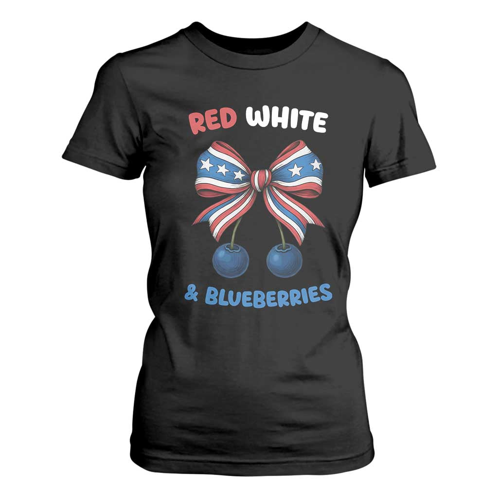 Red White and Blueberries T Shirt For Women Retro Coquette Bow Vintage American Flag TS02 Black Print Your Wear