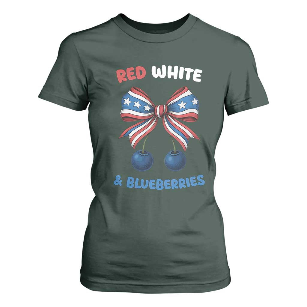 Red White and Blueberries T Shirt For Women Retro Coquette Bow Vintage American Flag TS02 Dark Forest Green Print Your Wear