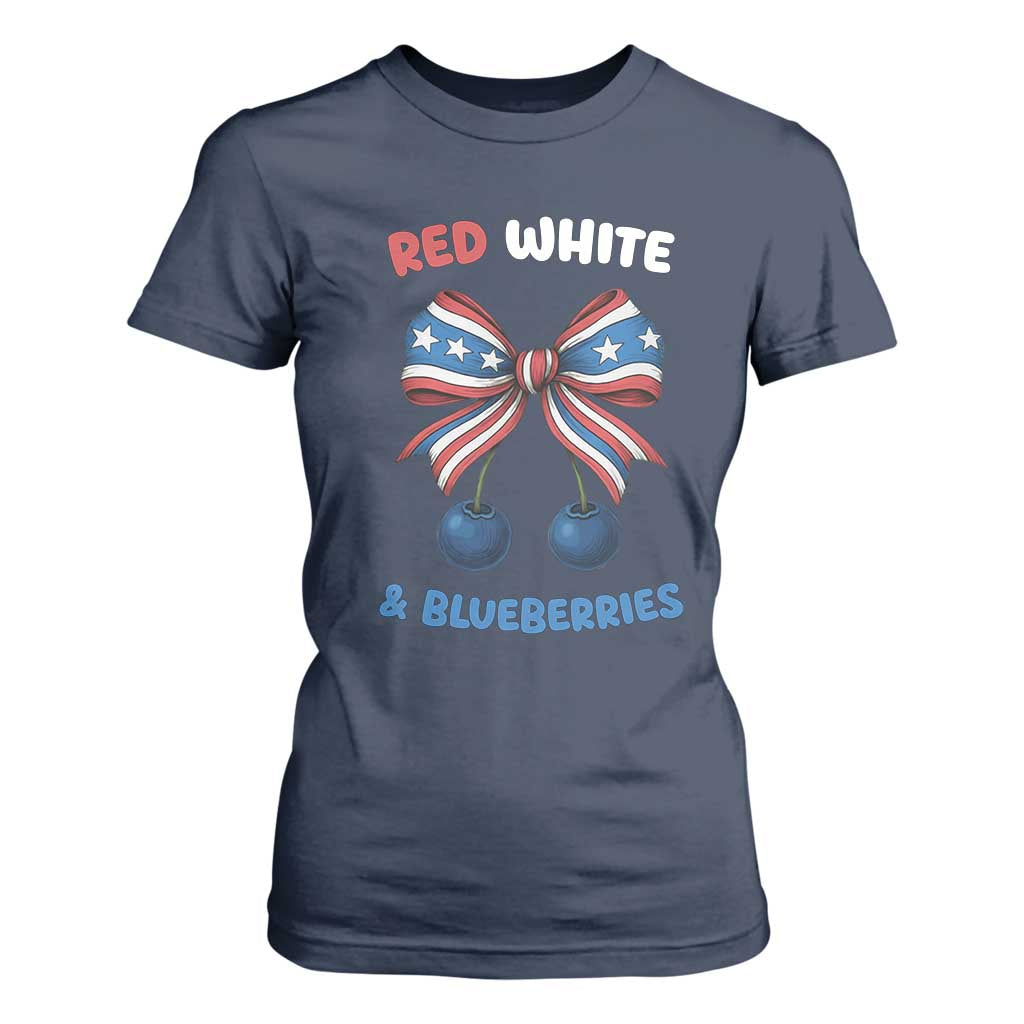 Red White and Blueberries T Shirt For Women Retro Coquette Bow Vintage American Flag TS02 Navy Print Your Wear