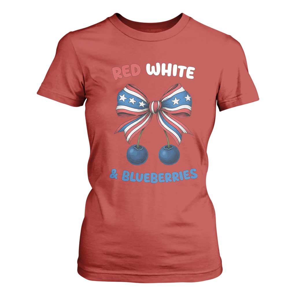Red White and Blueberries T Shirt For Women Retro Coquette Bow Vintage American Flag TS02 Red Print Your Wear
