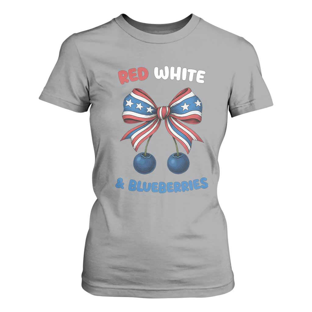 Red White and Blueberries T Shirt For Women Retro Coquette Bow Vintage American Flag TS02 Sport Gray Print Your Wear