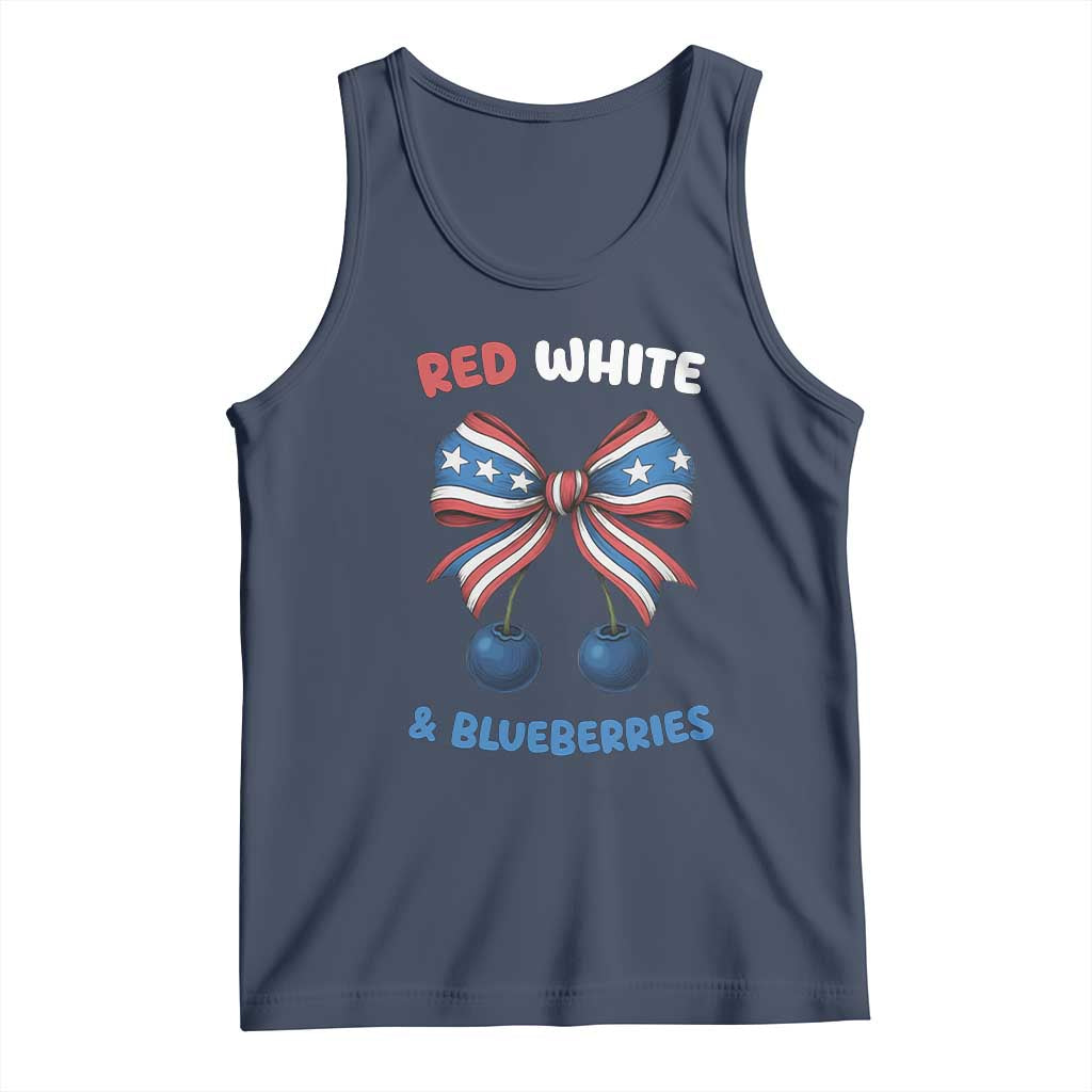 Red White and Blueberries Tank Top Retro Coquette Bow Vintage American Flag TS02 Navy Print Your Wear