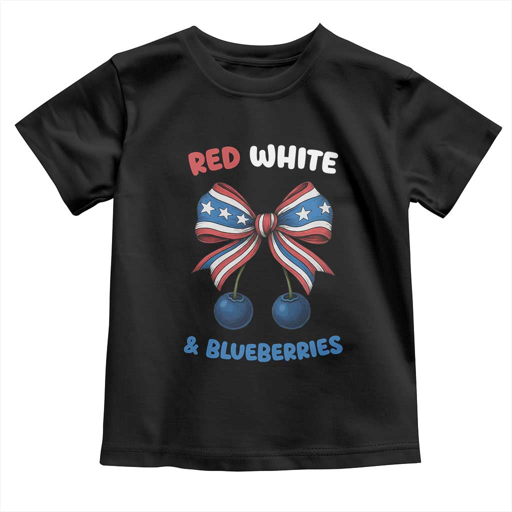 Red White and Blueberries Toddler T Shirt Retro Coquette Bow Vintage American Flag TS02 Black Print Your Wear