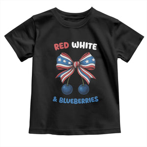 Red White and Blueberries Toddler T Shirt Retro Coquette Bow Vintage American Flag TS02 Black Print Your Wear