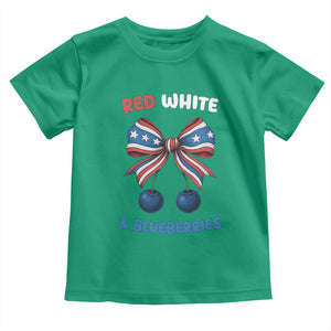 Red White and Blueberries Toddler T Shirt Retro Coquette Bow Vintage American Flag TS02 Irish Green Print Your Wear