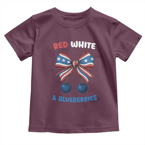Red White and Blueberries Toddler T Shirt Retro Coquette Bow Vintage American Flag TS02 Maroon Print Your Wear