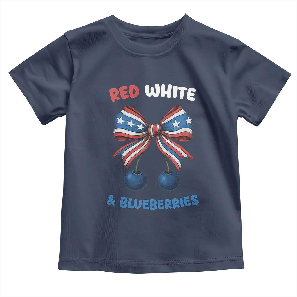 Red White and Blueberries Toddler T Shirt Retro Coquette Bow Vintage American Flag TS02 Navy Print Your Wear
