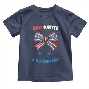 Red White and Blueberries Toddler T Shirt Retro Coquette Bow Vintage American Flag TS02 Navy Print Your Wear