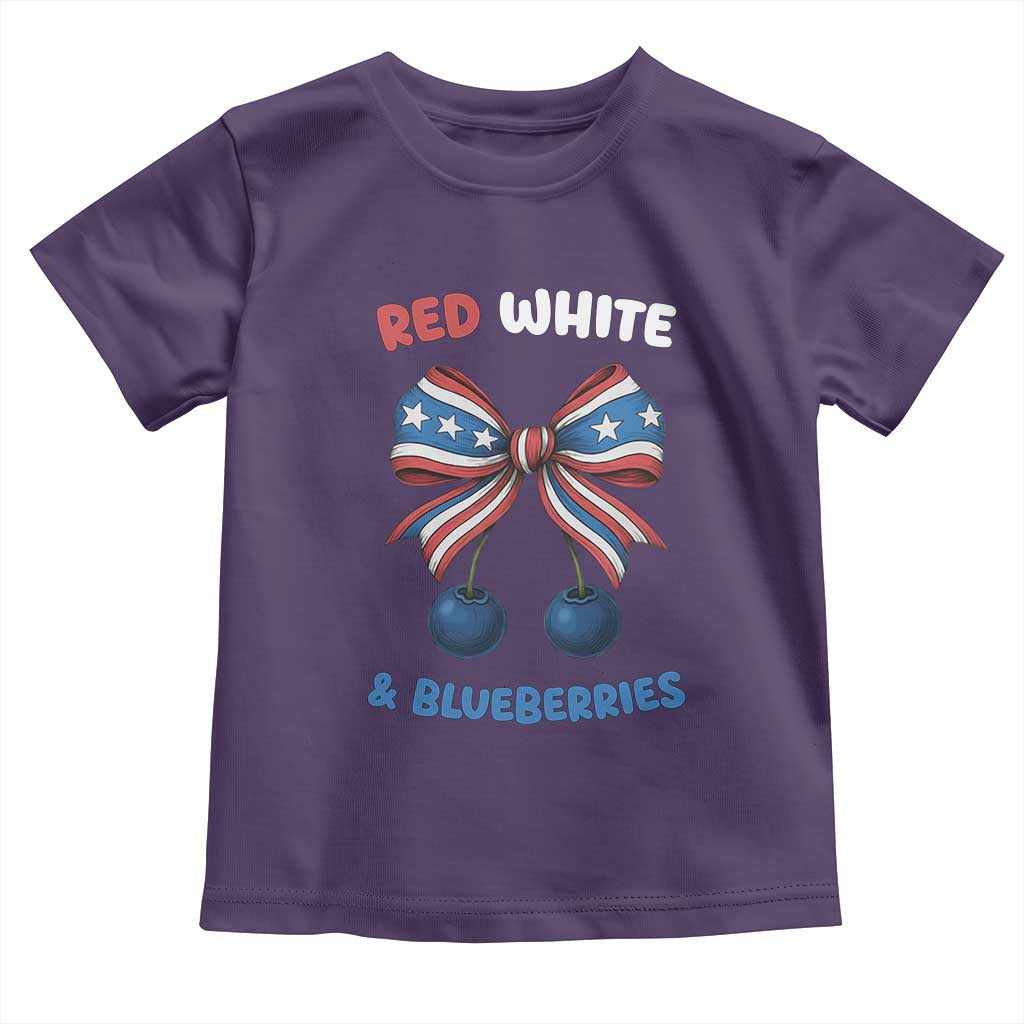 Red White and Blueberries Toddler T Shirt Retro Coquette Bow Vintage American Flag TS02 Purple Print Your Wear