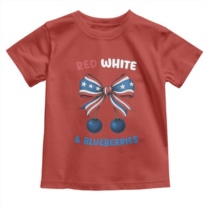 Red White and Blueberries Toddler T Shirt Retro Coquette Bow Vintage American Flag TS02 Red Print Your Wear