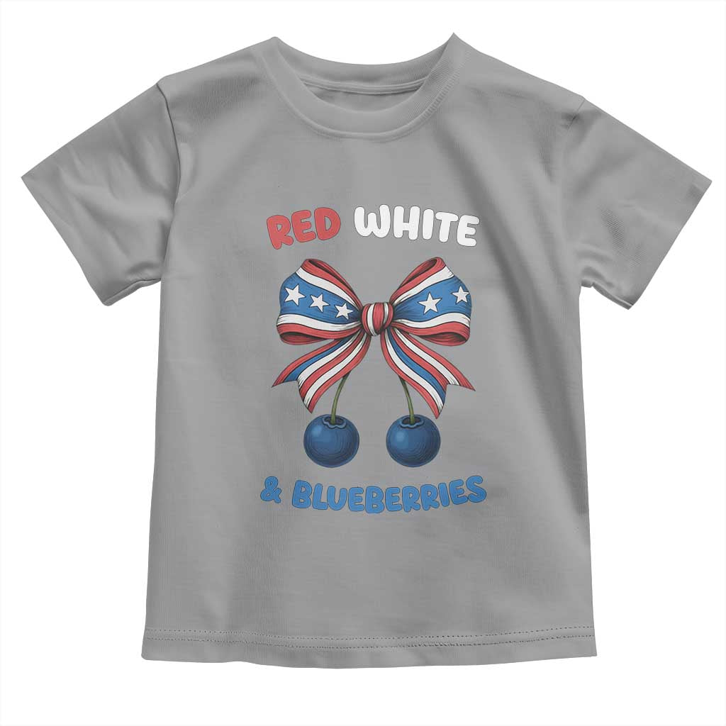 Red White and Blueberries Toddler T Shirt Retro Coquette Bow Vintage American Flag TS02 Sport Gray Print Your Wear