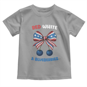 Red White and Blueberries Toddler T Shirt Retro Coquette Bow Vintage American Flag TS02 Sport Gray Print Your Wear