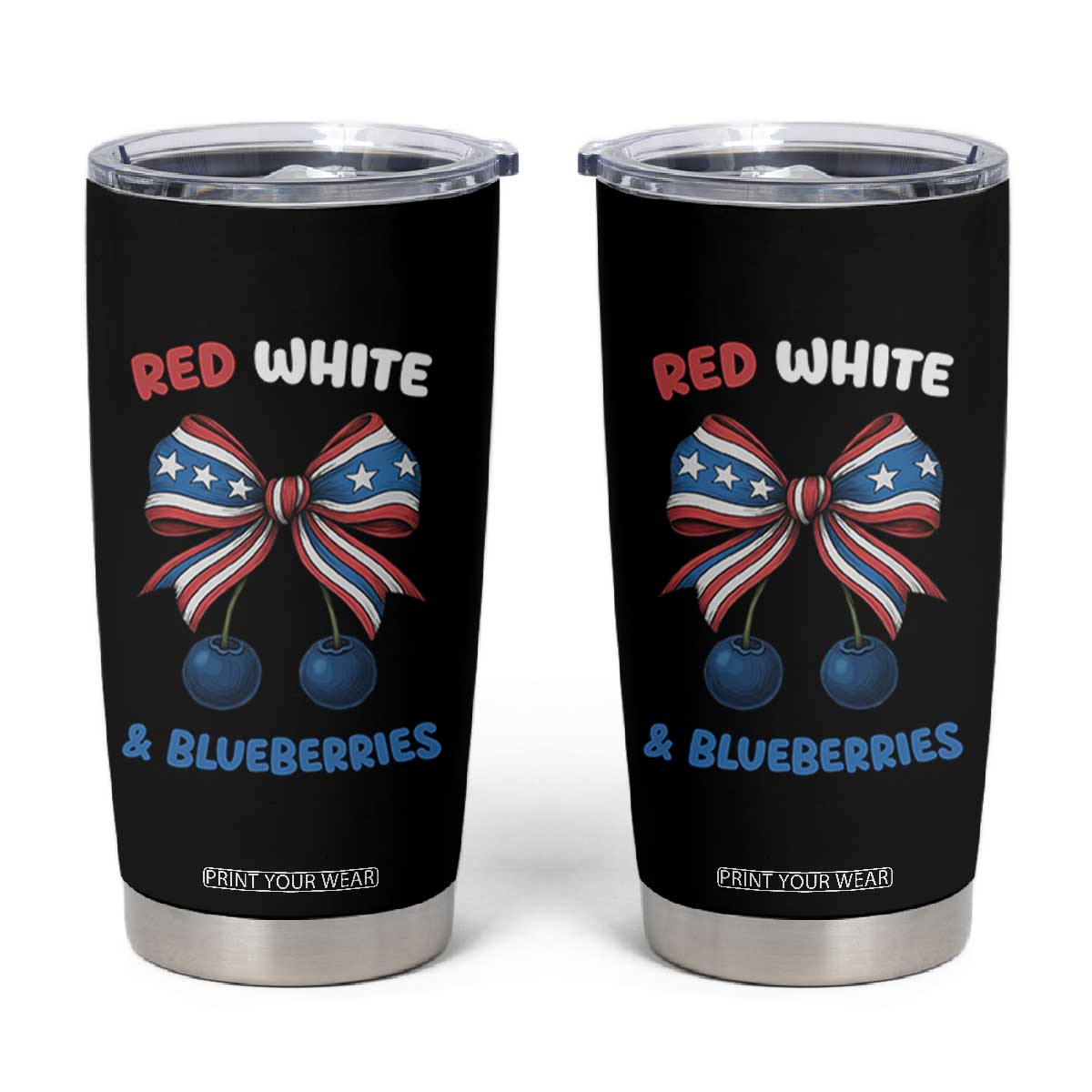 Red White and Blueberries Tumbler Cup Retro Coquette Bow Vintage American Flag TS02 Black Print Your Wear