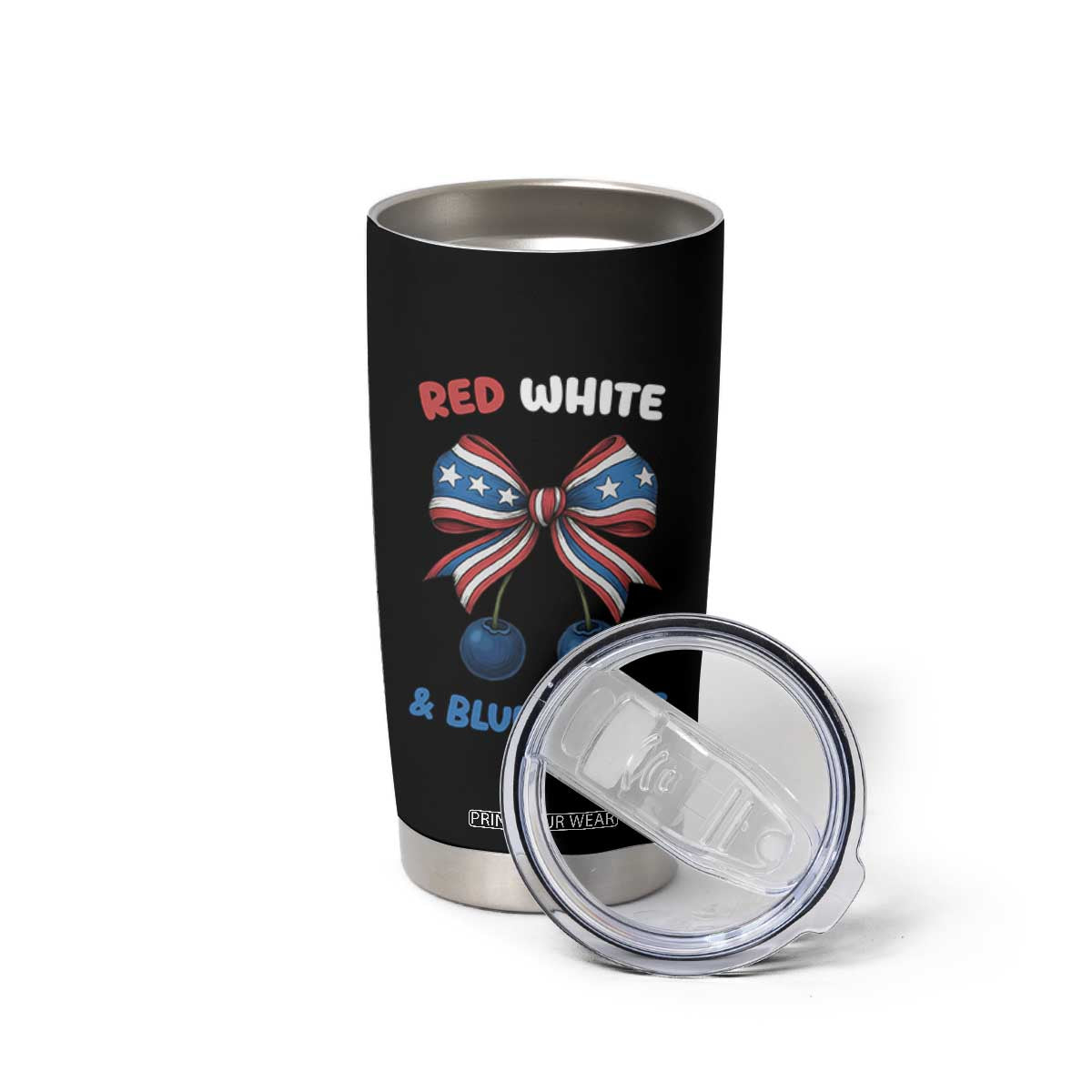 Red White and Blueberries Tumbler Cup Retro Coquette Bow Vintage American Flag TS02 Print Your Wear