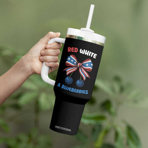 Red White and Blueberries Tumbler With Handle Retro Coquette Bow Vintage American Flag TS02 Print Your Wear