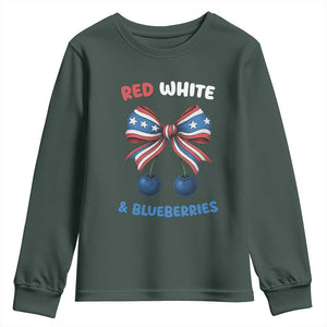 Red White and Blueberries Youth Sweatshirt Retro Coquette Bow Vintage American Flag TS02 Dark Forest Green Print Your Wear