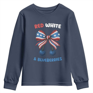 Red White and Blueberries Youth Sweatshirt Retro Coquette Bow Vintage American Flag TS02 Navy Print Your Wear