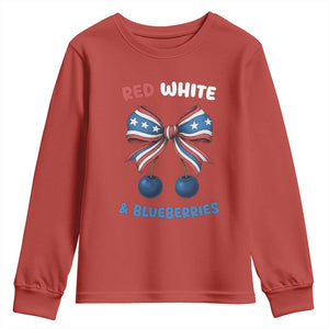Red White and Blueberries Youth Sweatshirt Retro Coquette Bow Vintage American Flag TS02 Red Print Your Wear