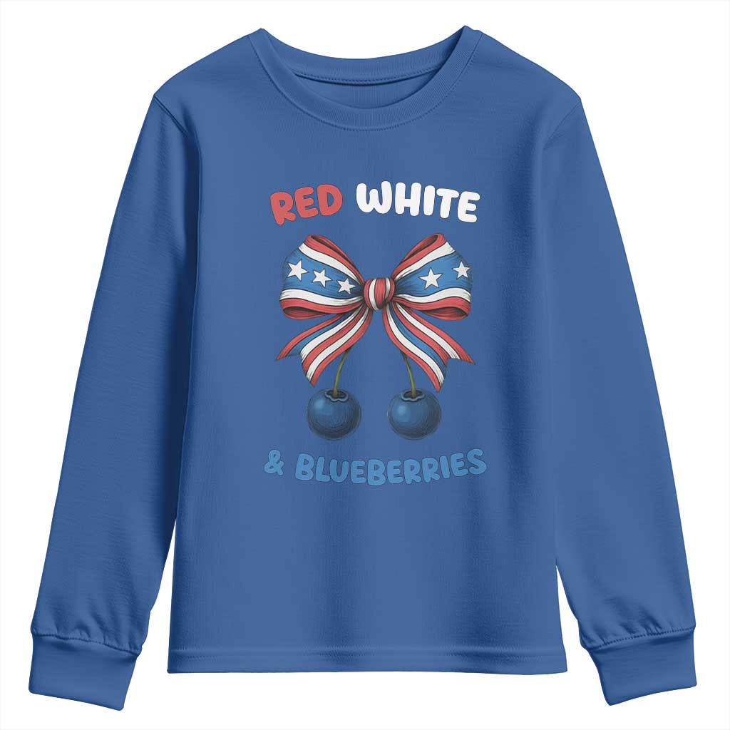 Red White and Blueberries Youth Sweatshirt Retro Coquette Bow Vintage American Flag TS02 Royal Blue Print Your Wear