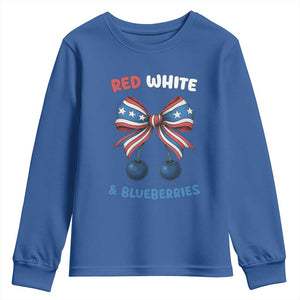 Red White and Blueberries Youth Sweatshirt Retro Coquette Bow Vintage American Flag TS02 Royal Blue Print Your Wear