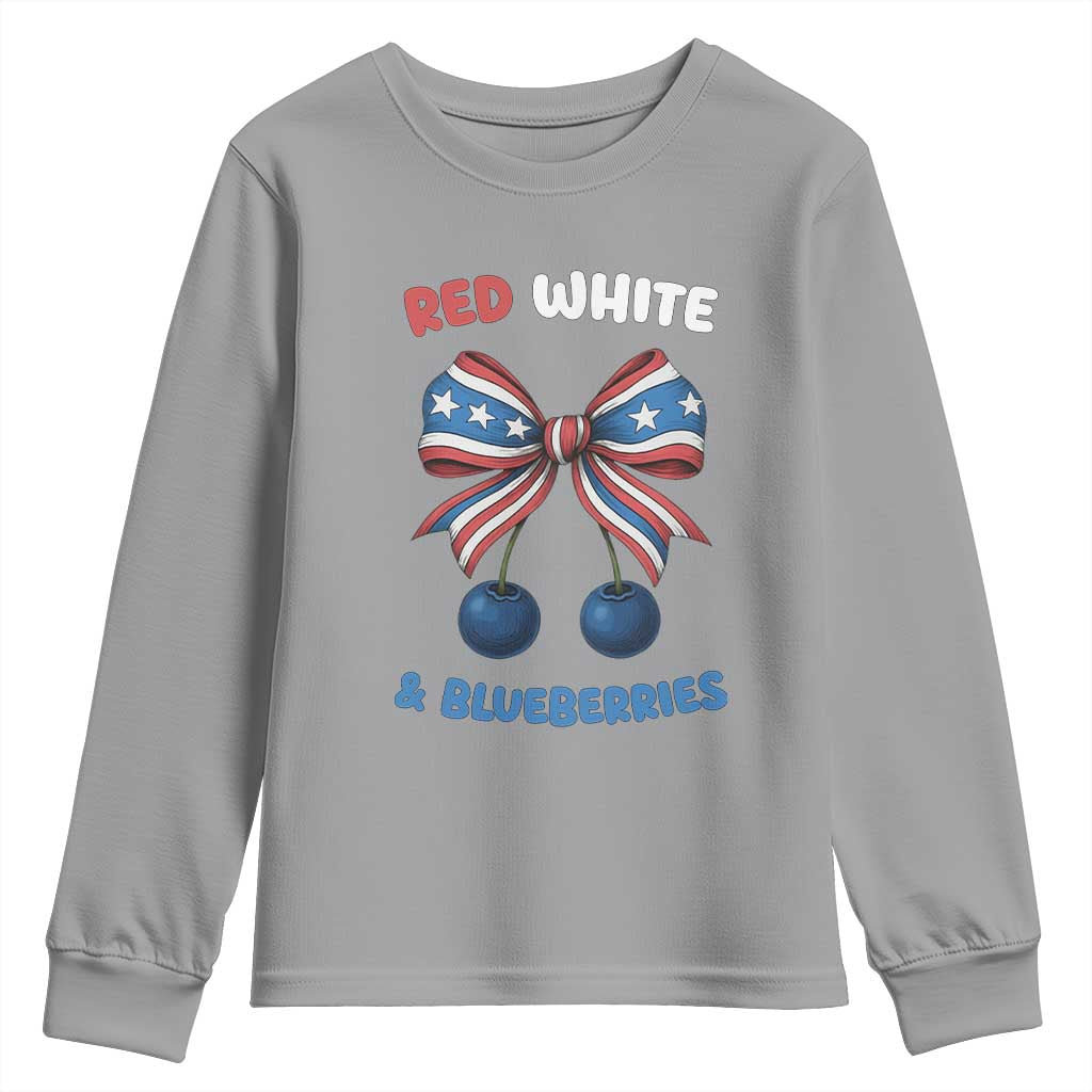 Red White and Blueberries Youth Sweatshirt Retro Coquette Bow Vintage American Flag TS02 Sport Gray Print Your Wear