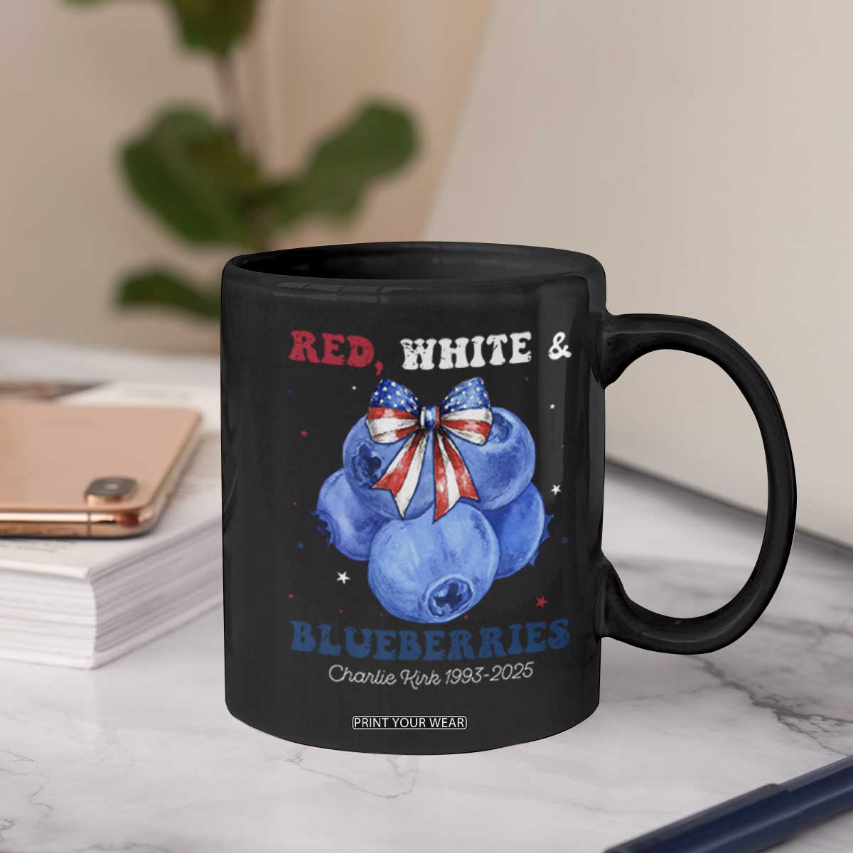 Red White and Blueberries Coffee Mug Charlie Kirk Tribute 1993 2025 Memorial TS02 Print Your Wear