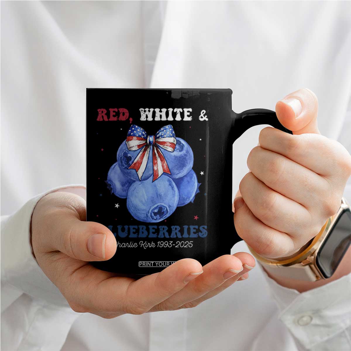 Red White and Blueberries Coffee Mug Charlie Kirk Tribute 1993 2025 Memorial TS02 Print Your Wear