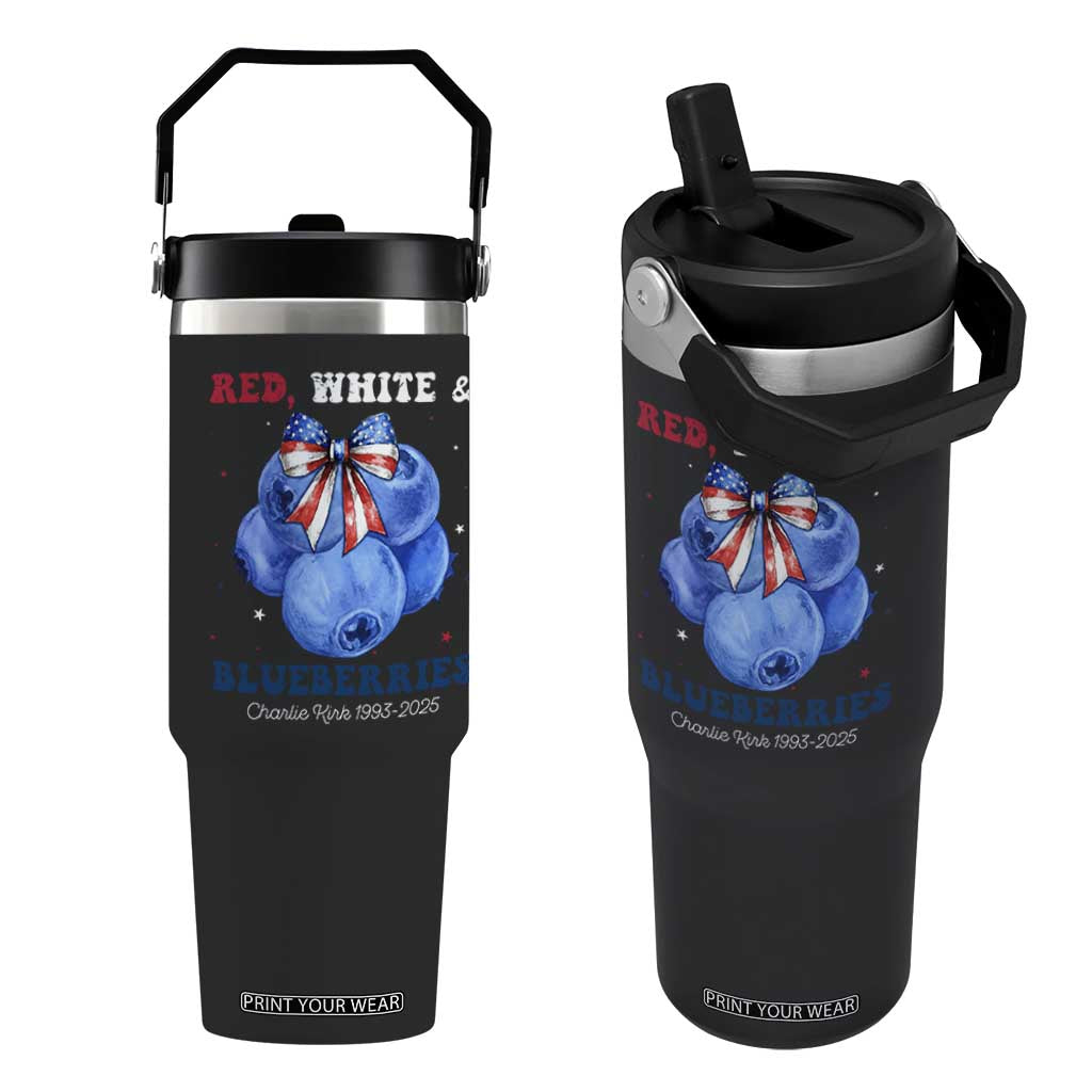 Red White and Blueberries Flip Straw Tumbler Charlie Kirk Tribute 1993 2025 Memorial TS02 One Size: 30 oz Black Print Your Wear