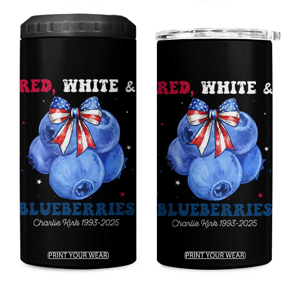 Red White and Blueberries 4 in 1 Can Cooler Tumbler Charlie Kirk Tribute 1993 2025 Memorial TS02 One Size: 16 oz Black Print Your Wear